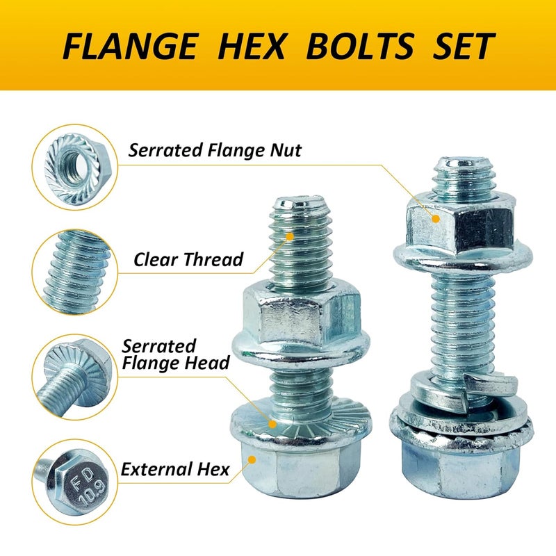 ZTF 300pcs Metric Flange Bolts and Nuts Assortment Kit, Heavy Duty Metric Machine Screws Nuts Washers, 10 Most Common Sizes Zinc Alloy Steel Grade 10.9 (Flange M6 M8 M10 Kit) - Image 4